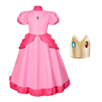 1 x RAW Customer Returns Aomig Princess Peach Costume for Girls, 2 Pcs Super Bros Pink Princess Dress Up with Crown 2 Hair Clips, Pink Princess Peach Outfit, Kids Fairy Peach Princess Dress for Cosplay Halloween - RRP €18.99