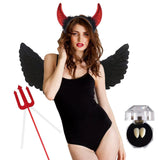 3 x Brand New BARVERE devil costume women, carnival costume women set with black angel wings, devil horns, demon teeth and demon trident, women s carnival costumes carnival cosplay Halloween party - RRP €46.38