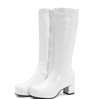 1 x RAW Customer Returns ErikenUrben Women s Go-Go Boots Fashion Knee Boots Patent Leather Chunky Heel Mid Boots Platform Party Wedding Shoes 60s Costume Boots Zipper White Size 43 Asian - RRP €53.48