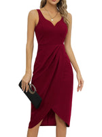 1 x RAW Customer Returns Missufe Women s Elegant Cocktail Party Dress Rockabilly Bodycon Vintage Wrap Dress Burgundy M - RRP €47.99