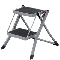 1 x RAW Customer Returns SONGMICS 2-step stepladder, foldable, 20 cm step width, rubber, non-slip, with handle, load capacity 150 kg, made of steel, grey and black GSL002GY01 - RRP €30.34