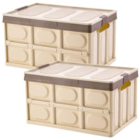 1 x RAW Customer Returns Pack of 2 storage boxes with lids, plastic folding boxes, stackable transport boxes, foldable containers, 30L storage containers for clothes, toys, books, snacks, shoes, shelf baskets, storage box - khaki - RRP €28.14