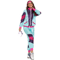 1 x RAW Customer Returns Ulikey 80s 90s Tracksuit, Retro Style Tracksuit, 80s Clothing for Men and Women with Headband Bracelets and Glasses, Adult 80s Tracksuit Costume L XL, Women  - RRP €21.73