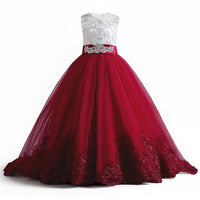 1 x RAW Customer Returns TTYAOVO Princess Dress Girls Elegant Dress Princess Layered Tulle Wedding Dresses Size 140 8-9 Years 406 Red - RRP €38.38