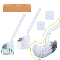 1 x RAW Customer Returns 2 sets of toilet brush, toilet brush and container, toilet brush with edge cleaner, curved toilet brush, long handle, plastic toilet brush set with strong bristles for deep cleaning white  - RRP €15.99