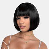 1 x RAW Customer Returns STfantasy Wigs Bob Wigs Straight Short Hair Straight Bangs Wigs Daily Use Wigs Short Black  - RRP €26.1