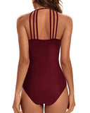 6 x Brand New JFAN Sexy Women s One Piece Swimsuit One Piece Swimsuit Women Transparent Fishnet Pool Monokini Push-up Vintage with Adjustable Straps Burgundy XL - RRP €299.94