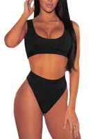 1 x RAW Customer Returns Viottiset Women Two Piece Bikini Set Swimsuit Crop Top High Waist Swimwear Beachwear Push Up Summer Black M - RRP €39.99