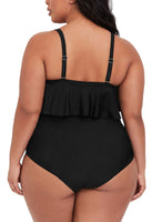 1 x RAW Customer Returns Viottiset Women s Plus Size 2 Piece Tankini Set Tummy Control Ruffle Ruched Swimsuits Crop Top Bikini Black XL - RRP €47.39