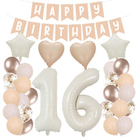 30 x Brand New Creme Birthday Decorations Blush Happy Birthday Banner Creme Number Foil Ballons Champaign Gold Sand White Latex Confetti Balloons for Birthday Party Decor 16 Jahr  - RRP €393.0