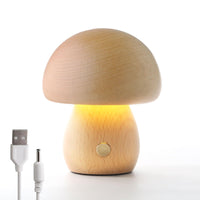 1 x RAW Customer Returns Wooden Mushroom Lamp, Portable Dimmable Bedside Lamp with USB Charging, Wireless Night Light, Mushroom Table Lamp for Home Decoration, Bedroom, Rechargeable LED Bedside Lamp Beech  - RRP €23.3