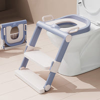 1 x RAW Customer Returns Children s toilet seat with stairs, armrest and PU padded toilet seat, non-slip, height-adjustable foldable toilet trainer with, for children aged 1-7 years grey  - RRP €25.19