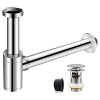 1 x RAW Customer Returns EXLECO Bathroom Siphon Siphon Stainless Steel 1 1 4 x 32mm Universal Siphon Siphon with Sink Drain, Bathroom Sink Drain Individually Adjustable Siphon for Sink with Chrome Overflow - RRP €28.9