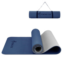 1 x RAW Customer Returns Strongtek Extra Thick Yoga Mat, 8mm Double Sided Non-Slip Gym Mat, Fitness Mat with Carrying Strap for Pilates and Floor Exercises Blue  - RRP €30.61