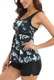 1 x RAW Customer Returns AOQUSSQOA Women s Floral Halter Tankini Set with Shorts High Waist Sporty Swimsuit Bikini Black Flower, XXL  - RRP €32.99