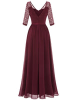 1 x RAW Customer Returns DRESSTELLS Women s Elegant Chiffon Evening Dresses V-Neck Lace Bridesmaid Dresses Ball Gown Burgundy 3XL - RRP €59.99