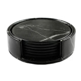 2 x RAW Customer Returns Homcomodar Coasters Black PU Leather Round Coasters Marble Pattern Set of 6 for Glasses - RRP €29.8