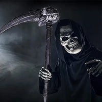 12 x Brand New BARVERE Scythe Halloween, Halloween Grim Reaper Scythe Set with 2 Skull Gloves and 3 Halloween Tattoo Scars and Wounds, Halloween Costume for Death Scythe Cosplay, Horror Sickle Grim Reaper - RRP €203.76