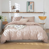 1 x RAW Customer Returns Freyamy Bohemia Bedding 135x200cm 2pcs Khaki Pom Pom Tassel Boho Chic Bedding Washed Microfiber Bedding Sets Fringe Girls Duvet Cover with Zipper and Pillowcase 80x80cm - RRP €36.26