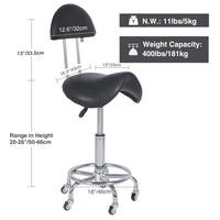 1 x RAW Customer Returns REDCAMP saddle stool with wheels, ergonomic office stool, makeup stool with backrest, 360 rotating stool, height adjustable for massage salon, kitchen, office, spa, pub, sewing, black - RRP €70.58