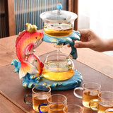 1 x RAW Customer Returns Mozeo Creative Semi-Automatic Tea Set Glass Lazy Kung Fu Tea Cup Set Heat Resistant Teapot Teapot Fish Teapot A 6 Cups  - RRP €69.88