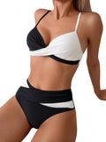 1 x RAW Customer Returns GORGLITTER Push Up Bikini Women Set Sexy Bikini With Color Block Wrap Bikini Two Piece Swimsuit Swimwear Black and White M - RRP €33.26