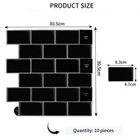 1 x RAW Customer Returns SWAWIS Pack of 10 tile stickers black adhesive tiles for bathroom, kitchen 30.5 x 30.5 cm kitchen back wall self-adhesive tiles 3D thickness 1.2 mm tile film bathroom waterproof adhesive film tile look - RRP €31.92