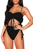 1 x RAW Customer Returns Viottiset Women s Cut Out One Piece Swimsuit Strappy Cheeky Ruched Laced Drawstring Swimwear Black L - RRP €36.99