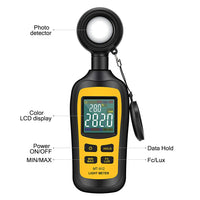 1 x RAW Customer Returns Digital Luxmeter Portable Photometer Light Meter Illuminance Light Meter with Range up to 200,000 Lux and LCD Display Yellow  - RRP €33.26