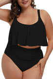 1 x RAW Customer Returns Viottiset Women Ruffle Plus Size Tankini Set 2 Piece Tummy Control Summer Swimsuits Beach Bikini Black 3XL - RRP €45.37