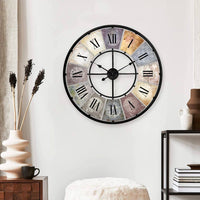 2 x RAW Customer Returns Large Vintage Wall Clock Living Room without Ticking Noises Modern XXL Wall Clocks Roman Numerals Retro Decoration Metal Diameter 50 cm Diameter Antique Colorful  - RRP €120.98