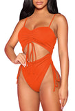 1 x RAW Customer Returns Viottiset Women s Cut Out One Piece Swimsuit Strappy Cheeky Ruched Laced Drawstring Swimwear Orange L - RRP €33.99