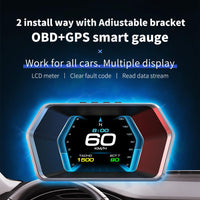 1 x RAW Customer Returns AMHVMU P17 HUD Car Heads Up Display, Digital Speedometer Car mph, OBD2 plus GPS Dual System, Heads Up Display Car, Water Temperature Gauge, Tachometer, Suitable for All Vehicle Models - RRP €55.99