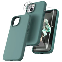 1 x RAW Customer Returns TOCOL 5 in 1 for iPhone 14 Case, with 2 pieces protective glass 2 pieces camera protection, liquid silicone cell phone case, shockproof non-slip protective case for iPhone 14 6.1 , midnight green - RRP €18.08