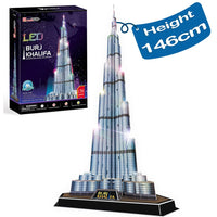 1 x RAW Customer Returns CubicFun 3D Puzzle LED Dubai Burj Khalifa Model with Light Architecture Gift for Children and Adults, 136 Pieces - RRP €42.99