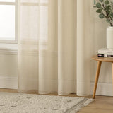 1 x RAW Customer Returns MIULEE Set of 2 Voile Curtains Sheer Linen Curtain with Eyelets Transparent Linen Look Curtain Eyelet Curtain Living Room Window Curtain Translucent Decorative Curtain Bedroom 140 x 225 cm W x H Brown - RRP €26.21