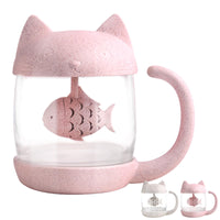 1 x RAW Customer Returns BigNoseDeer Cats Glass Tea Mug Water Bottle with Fish Tea Infuser Strainer Filter 250ML 8OZ  - RRP €15.73