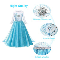 1 x RAW Customer Returns URAQT ELSA girls princess costume, ELSA children s dress 6-piece set with crown tiara gloves magic wand etc. for Christmas fancy dress, carnival, Halloween, size 110 - RRP €20.23