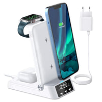 1 x RAW Customer Returns OOPSCOOL 4 in 1 Charging Station for Apple, Wireless Charger Foldable with Clock, Induction Charger 20W Fast Charger - Compatible with iPhone 15 14 13 12, iWatch and AirPods White  - RRP €34.99