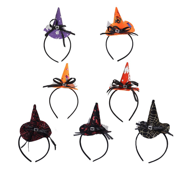 7 x Brand New RIASEVI 7 Pieces Witch Hat Headband Halloween Headband Spider Pumpkin Bat Elastic Band Suitable for Cosplay Costume Halloween Party Decoration - RRP €125.09