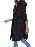 1 x RAW Customer Returns Wenrine Women s Vest Long Sleeveless Winter Quilted Vest with Hood and Pockets Casual, Black, S - RRP €55.45