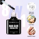 5 x Brand New TOMICCA Capsule Kit American Nails, 8 in 1 False Nail Glue, Top Coat Gel Nail Polish, Mini UV Nail Lamp, 180pcs Full Cover False Nails for DIY Nail Art 15 Sizes - RRP €45.3