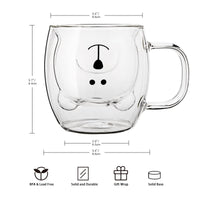 1 x RAW Customer Returns Cute Bear Mugs Set of 2 Cute Bear Tea Cups, 250ml Double Wall Glass Milk Coffee Bear Mug with Handle, Cute Birthday Gifts for Women and Men Pack of 2, White Lake Green  - RRP €20.99