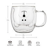 1 x RAW Customer Returns Cute Bear Mugs Set of 2 Cute Bear Tea Cups, 250ml Double Wall Glass Milk Coffee Bear Mug with Handle, Cute Birthday Gifts for Women and Men Pack of 2, White Lake Green  - RRP €19.15