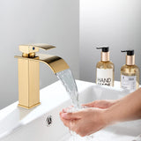 1 x RAW Customer Returns Bathroom Faucet Brushed Gold Mixer Tap Wash Basin Single Lever Waterfall Faucet Made of Stainless Steel Vanity Faucet for Bathroom llffssdg - RRP €42.0