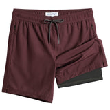 1 x Brand New MaaMgic swim shorts for men, swim shorts with compression 2 in 1 7 quick-drying beach pants, men s short swimming shorts with inner pants, zip pocket XS-XXL, wine red, dark green 7,XS - RRP €27.6