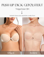 1 x RAW Customer Returns YANDW Push Up Strapless Bra Multiway Super Padded Add 2 Cup Support with Transparent Straps Underwire Lace Demi Bra Nude 36B - RRP €44.36