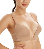 1 x RAW Customer Returns Lemorosy - Women s Non-Wired U-Shaped Deep Neckline Bra Lightweight Padded Push Up Multi-Position Bra 95D,Beige  - RRP €23.18