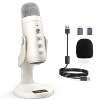 1 x RAW Customer Returns zealsound USB microphone, k66 pearl white condenser microphone for PC mobile phone, PS4 PS5, microphone PC USB C for gaming, podcast, recording, streaming, with mute gain echo, compatible with Mac, Windows - RRP €43.24