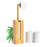 1 x RAW Customer Returns Rainsworth Toilet Paper Holder Standing Bamboo with Storage for 4 Rolls, 2-in-1 Wooden Toilet Paper Holder Standing with Lid and Shelf, Environmentally Friendly Toilet Paper Holder - RRP €42.64